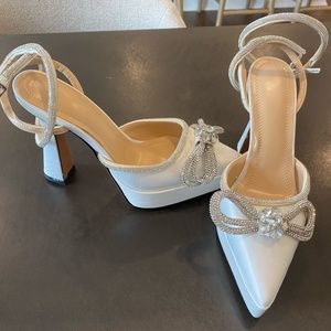 White Platform Heels with Sparkly Bow Design